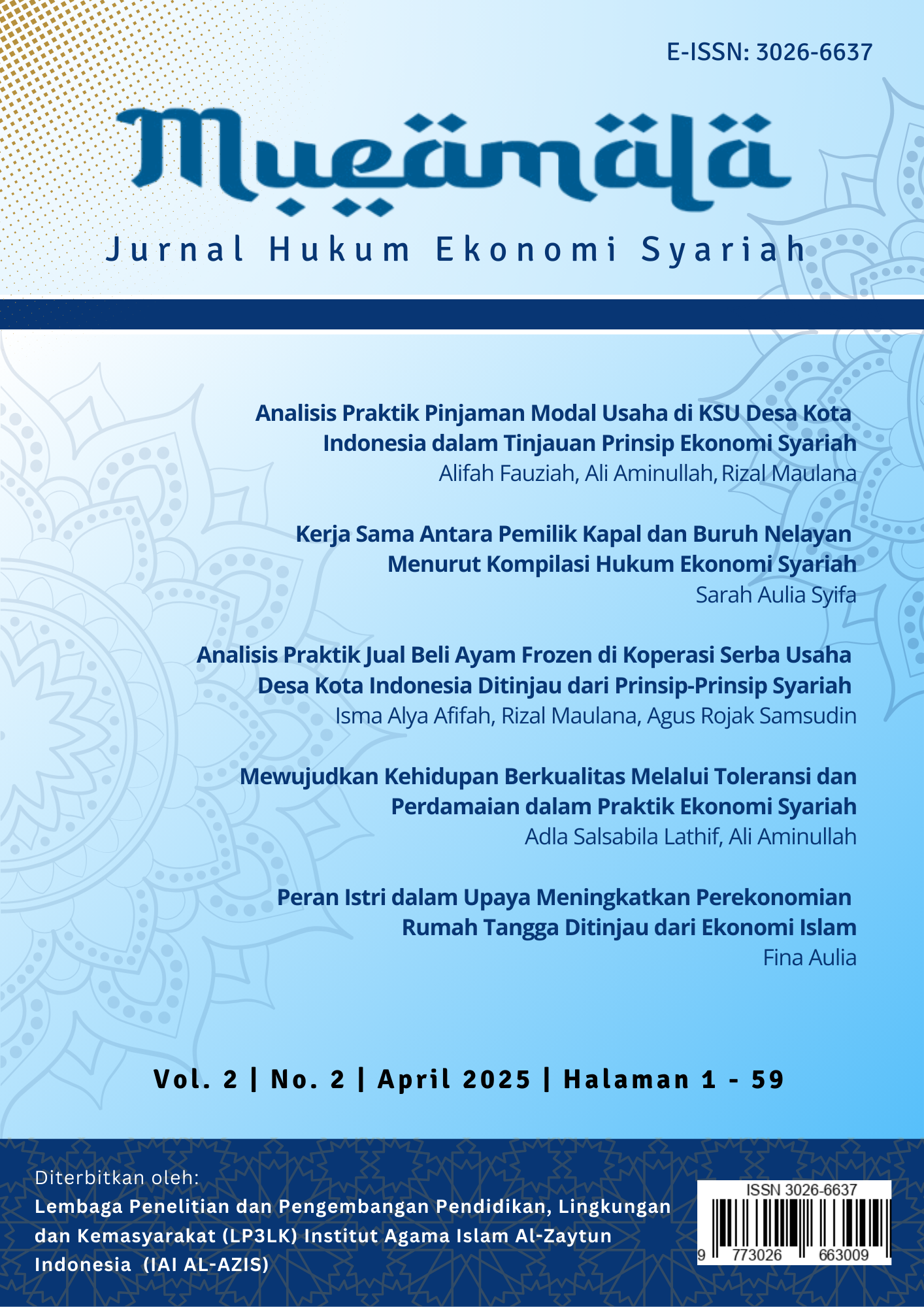 mueamala muamalah jurnal al zaytun iai al-azis editor lindung isma wangi